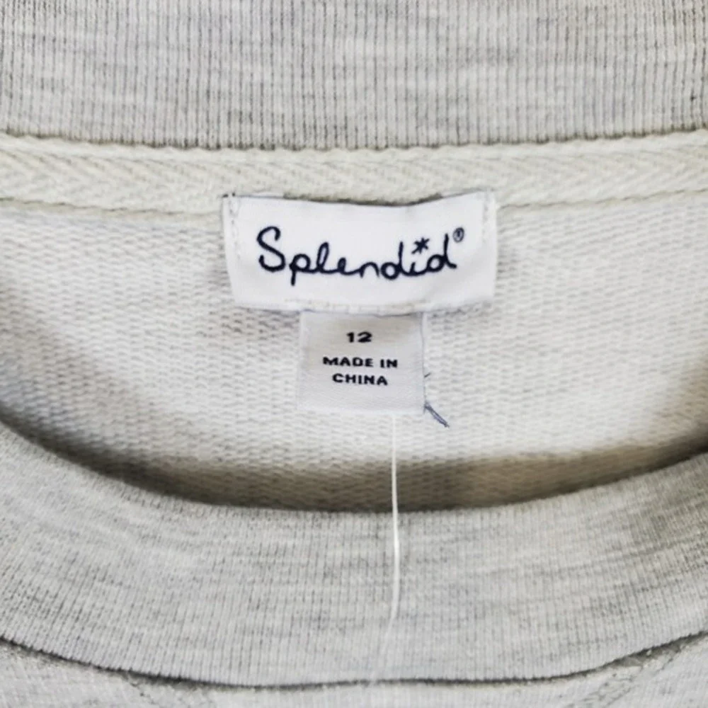 Splendid‎ Girls Sweatshirt 12 Heather Gray Cotton Pullover Heart Puff